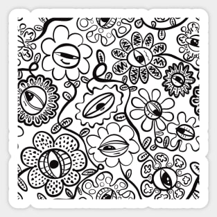 Graphic Eye Flower Pattern Black Ink Linework Sticker